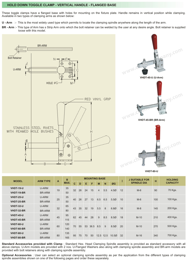 HOLD DOWN TOGGLE CLAMP - VERTICAL HANDLE - FLANGED BASE